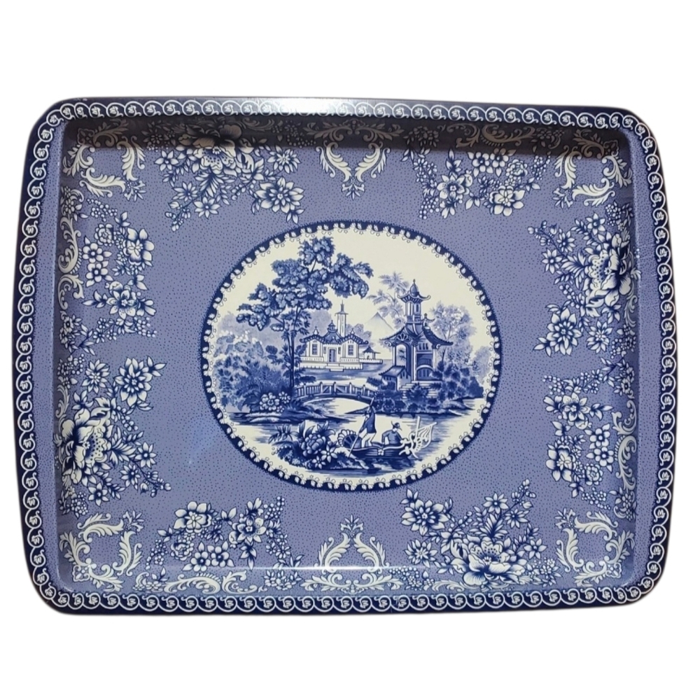 Vintage Daher Decorated Ware Tin Tray Floral Blue.